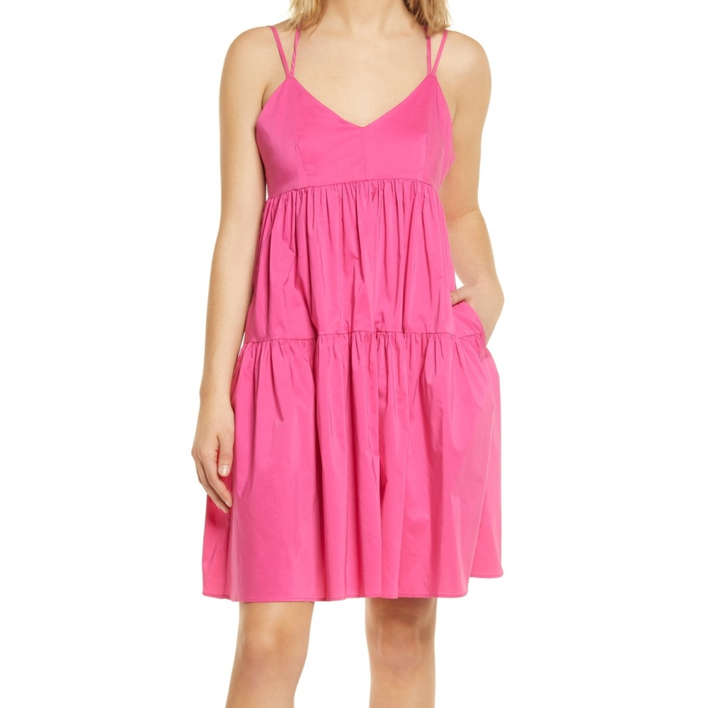 CODEXMODE Tiered Strappy Poplin Sundress hot pink